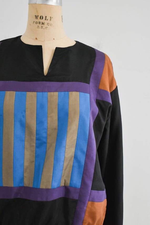 1980s Silk Patchwork Blouse - image 4
