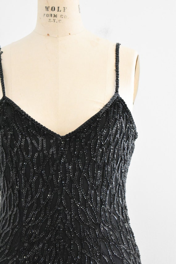 1990s Sequin and Beaded Black Mini Dress - image 3