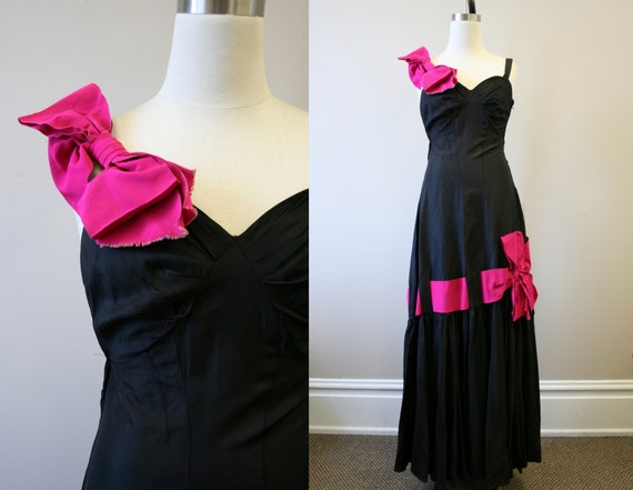 1940s New York Creations Black Evening Dress with