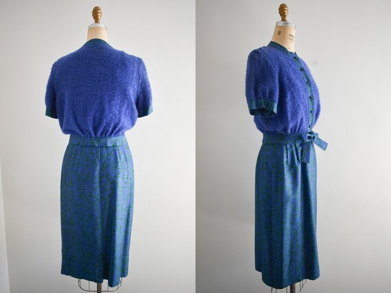 1950s Dan Keller Bouclé Jacket and Silk Dress Set - image 3
