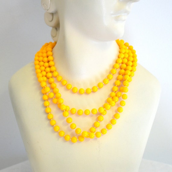 1960s Light Orange Plastic Bead Extra Long Neckla… - image 1