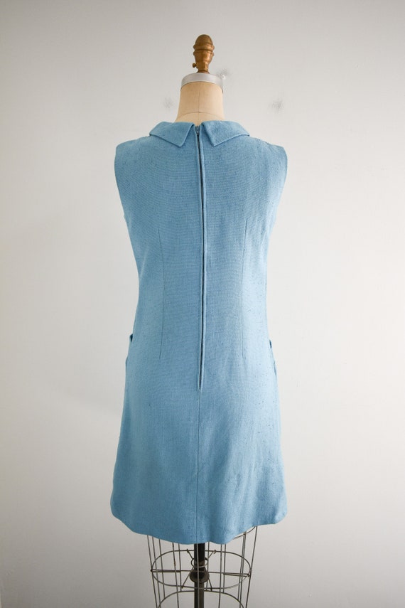 1960s Blue Linen Shift Dress - image 5