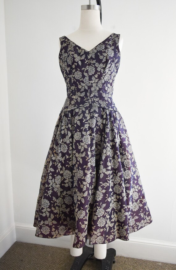 Navy Vintage 1950s Dress With Pockets