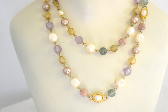 1990s Liz Claiborne Faux Pearl and Bead Necklace - image 2