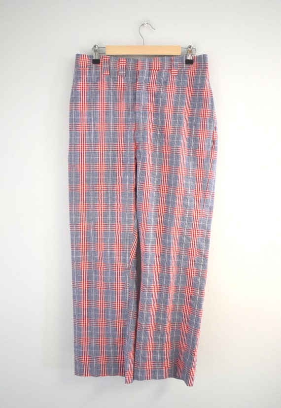 1960s Red, White, and Blue Plaid Cotton Men's Tro… - image 2