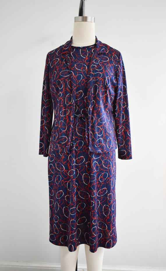 1970s Navy, Red, and White Ring Print Dress and J… - image 2