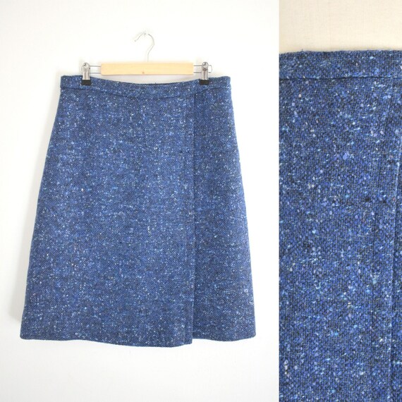 1960s Blue Flecked Tweed Wool Pencil Skirt - image 1