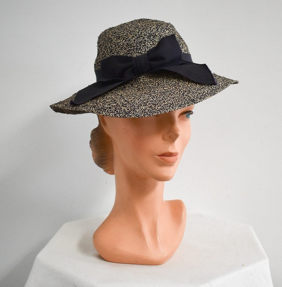 1940s Navy and Cream Fine Straw Hat