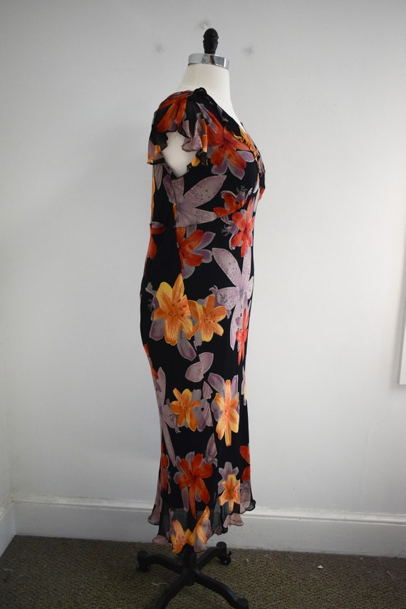 1990s Floral Bias Cut Chiffon Dress - image 4