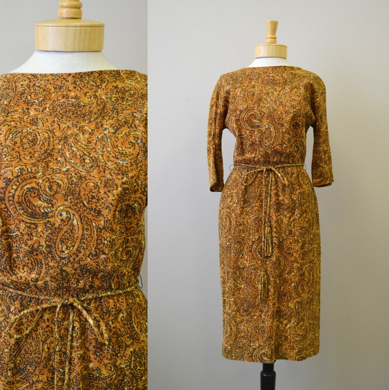 1950s Carol Craig Lurex Paisley Wiggle Dress image 1