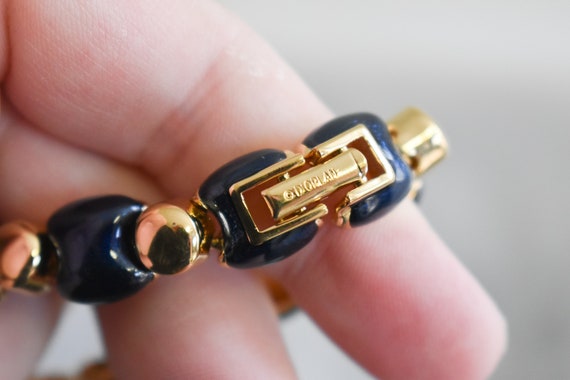 Vintage D'Orlan Blue Enamel and Gold Link Bracelet - image 4
