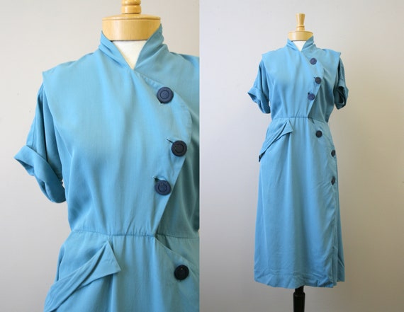 1940s Blue Asymmetrical Dress