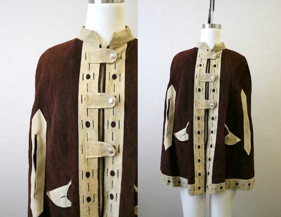 1970s Brown Suede Leather Cape