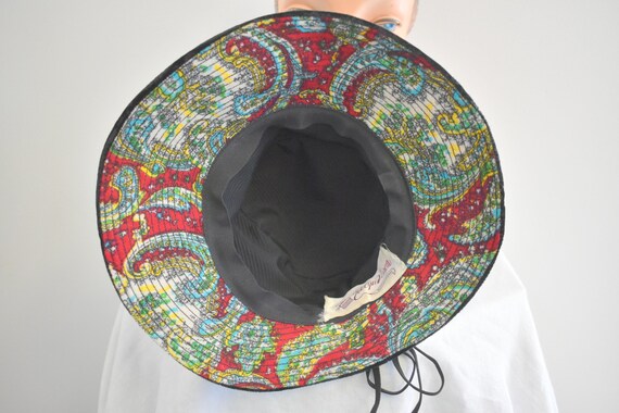 1960s Wool Paisley and Black Velvet Wide Brim Hat - image 5