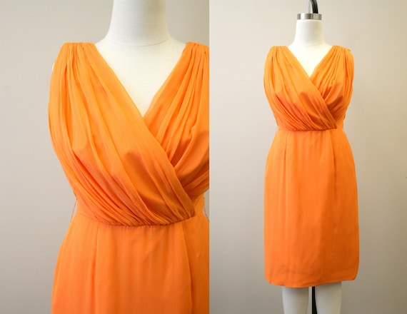 1960s Lilli Diamond Orange Chiffon Wiggle Dress