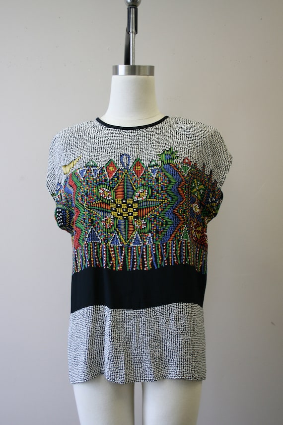 1980s Platinum by Dorothy Schoelen Printed Blouse - image 2