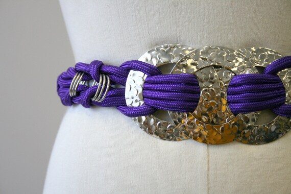 1980s Silver Ring and Purple Cord Belt - image 2