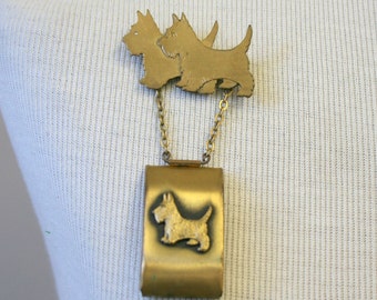 1930s/40s Brass Scottie Dog Coin Holder Chatelaine Brooch