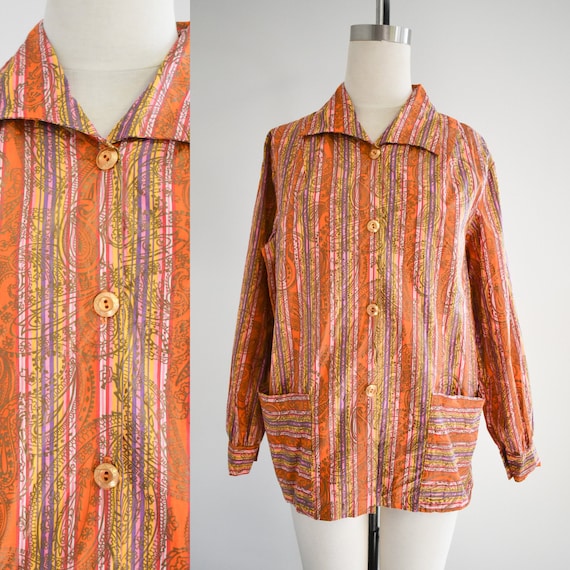 1960s Microstriped Paisley Blouse - image 1