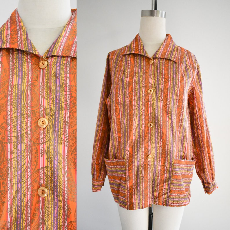 1960s Microstriped Paisley Blouse image 1