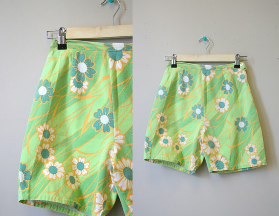 1960s Floral Cotton Denim Shorts