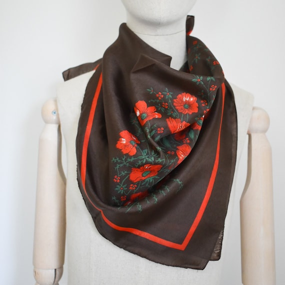 1970s/80s Brown and Red Floral Scarf