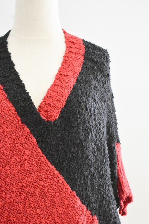 1980s Red and Black Boucle Cocoon Sweater - image 3