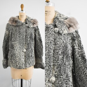 ◎real lamb leather curly fur jacket gray 1950s Gray Persian Lamb Fur Coat - Etsy
