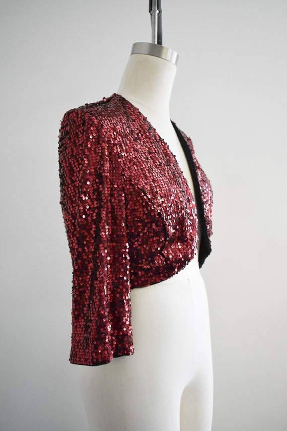 1990s Deep Red Sequin Bolero - image 4