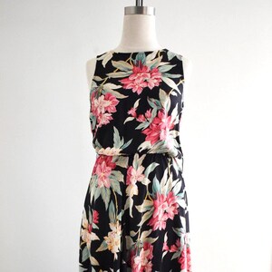 1990s Black Floral Midi Dress