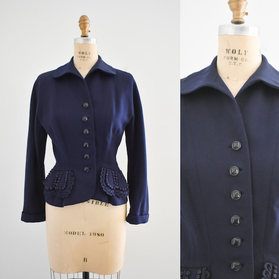 1940s Swansdown Navy Wool Gabardine Jacket - image 1