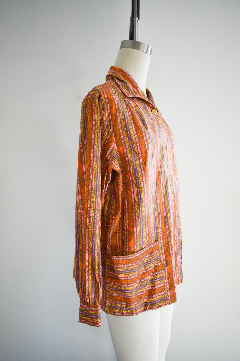 1960s Microstriped Paisley Blouse image 4
