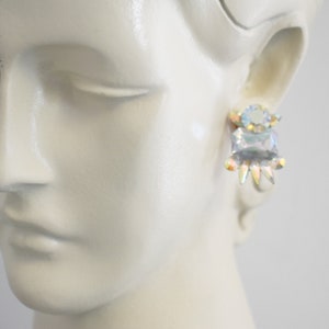 Vintage AB Rhinestone Pierced Earrings image 4