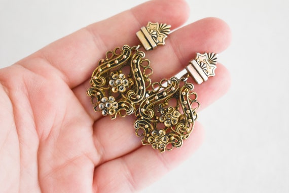 Vintage Gold Filigree Dangle Earrings - image 2