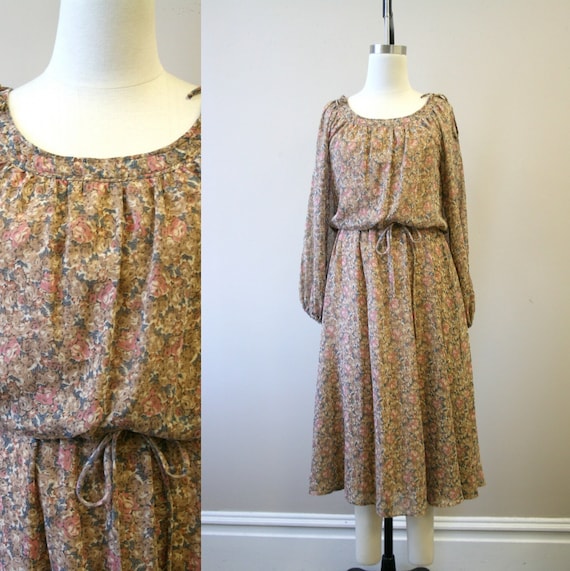 1970s Jonathan Logan Cold Shoulder Floral Midi Dr… - image 1