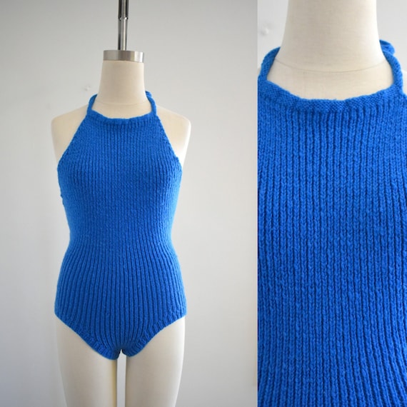 Vintage Blue Sweater Knit Swimsuit - image 1