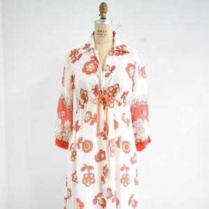 1970s Orange Floral Maxi Dress