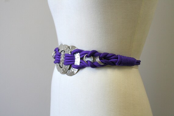 1980s Silver Ring and Purple Cord Belt - image 3