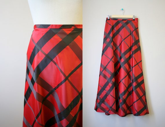 1980s Victor Costa Plaid Maxi Skirt
