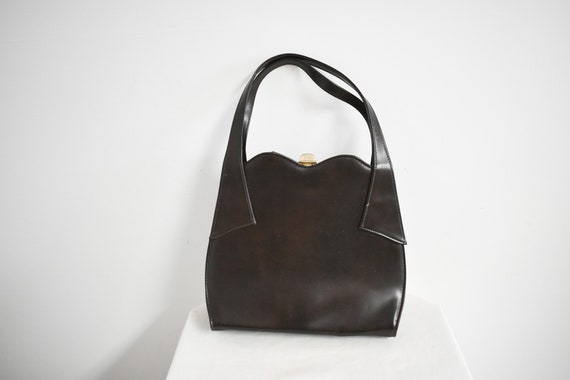 1950s Dark Brown Vinyl Frame Handbag - image 2