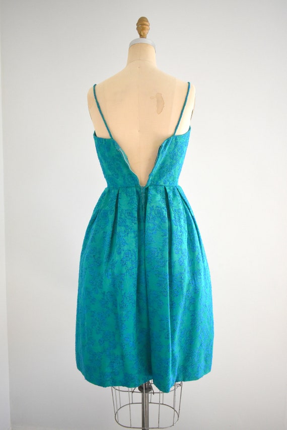 1950s/60s Rappi Green and Blue Brocade Party Dress - image 5