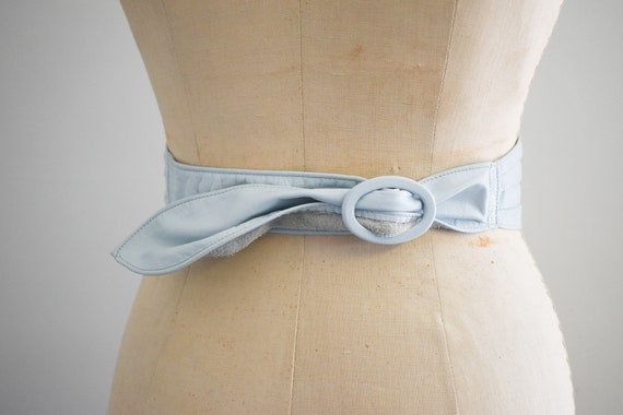 1980s Pale Blue Leather Cummerbund Style Belt - image 4