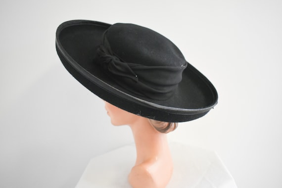 1960s Georgi Black Wide Brim Wool Felt Hat - image 2