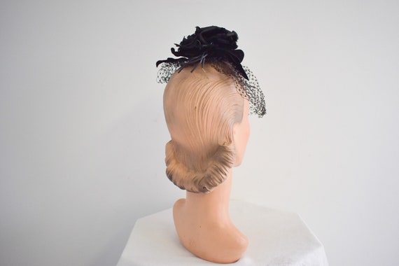 1960s Black Millinery Rose and Netting Whimsy Hat - image 3
