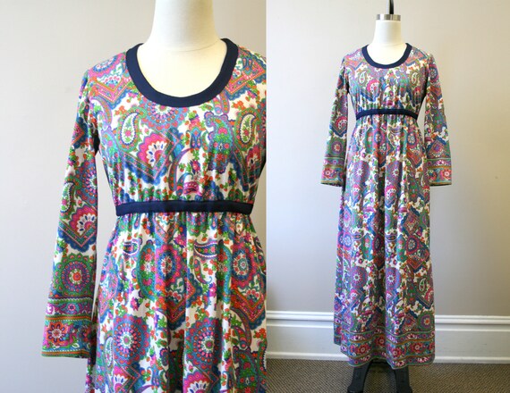 1960s Paisley Maxi Dress