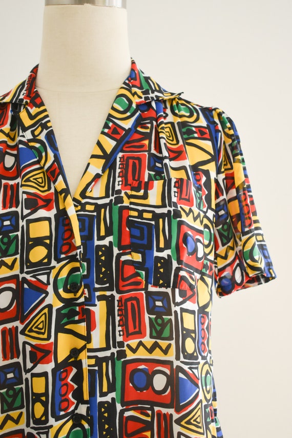 1980s Abstract Print Blouse - image 2