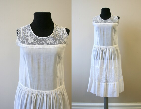1920s White Voile and Lace Dress