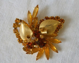 1960s Juliana D&E Orange Rhinestone Brooch