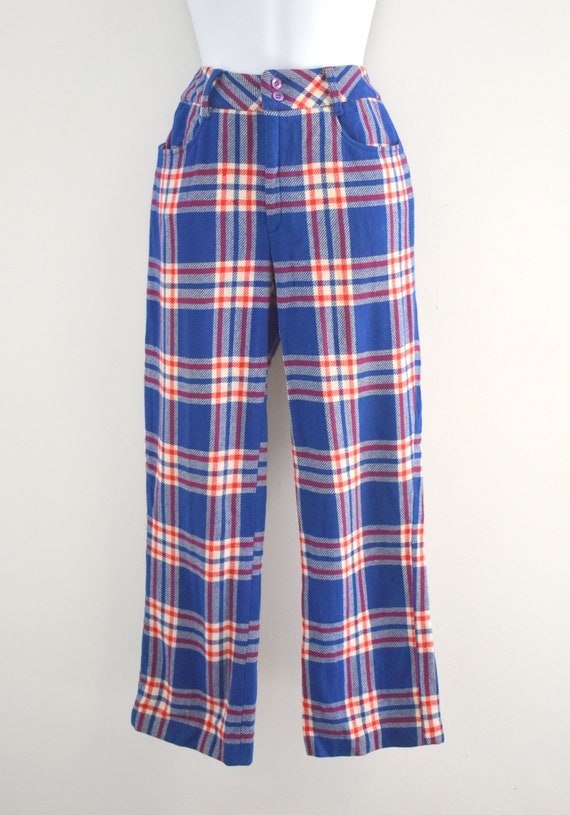 1970s Miss Holly Blue, Red, and White Plaid Trousers - Gem
