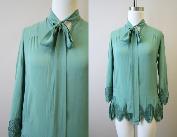 1920s Green Tunic Blouse